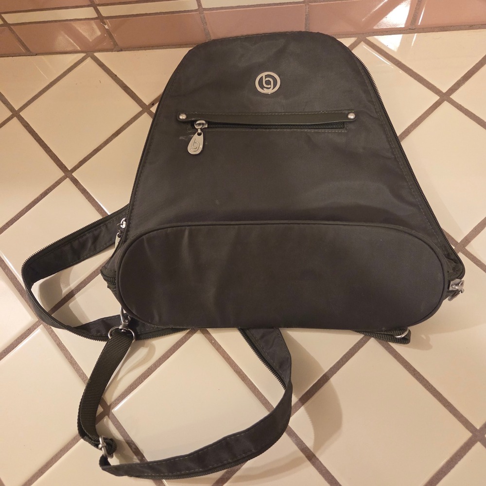 bg by baggallini Convertible Sling Backpack Dark Olive Green RFID Nylon Bag